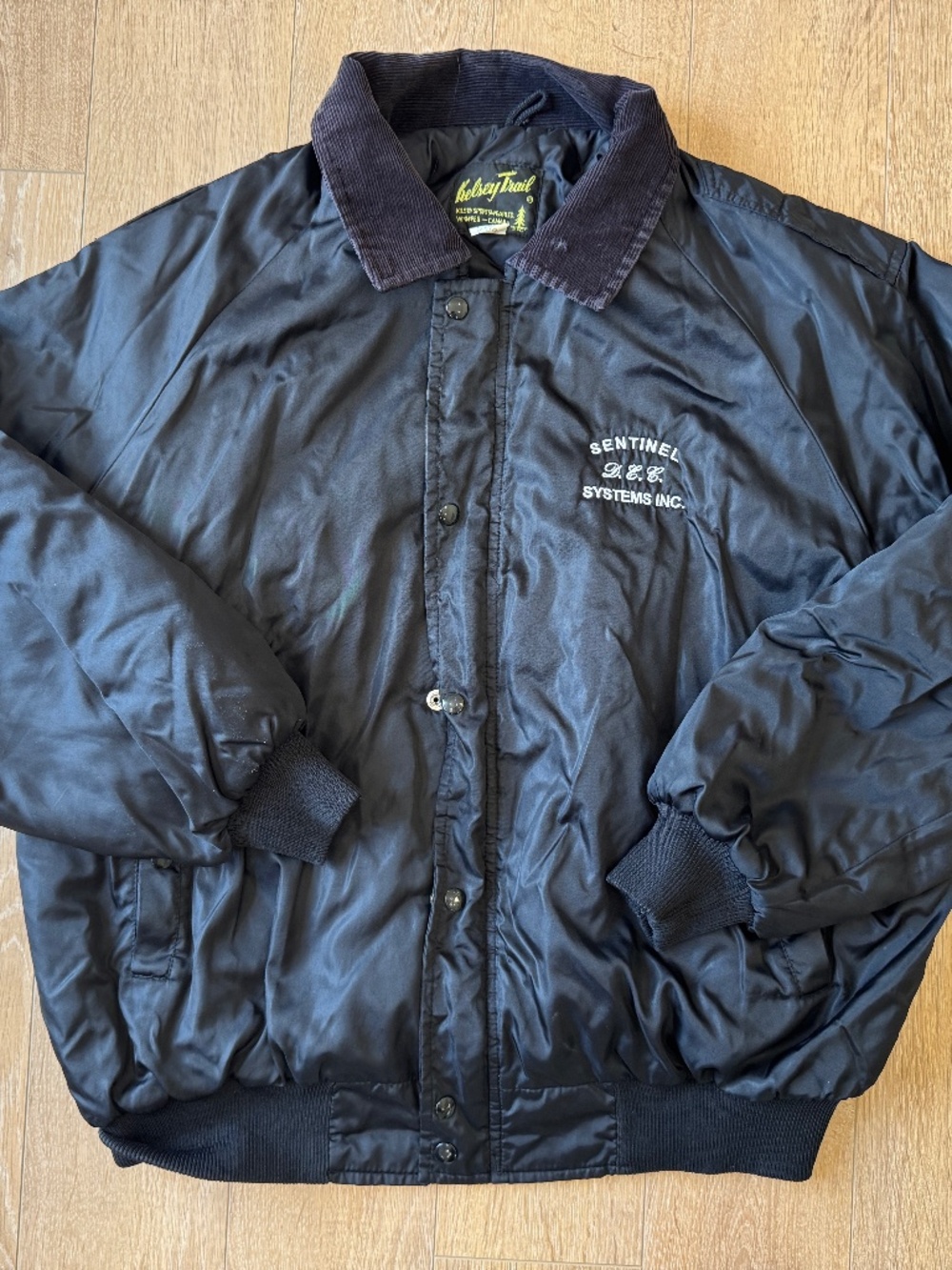 Vintage Canadian Made Bomber Jacket Kelsey Trail Black Workwear Coat Size L XL
